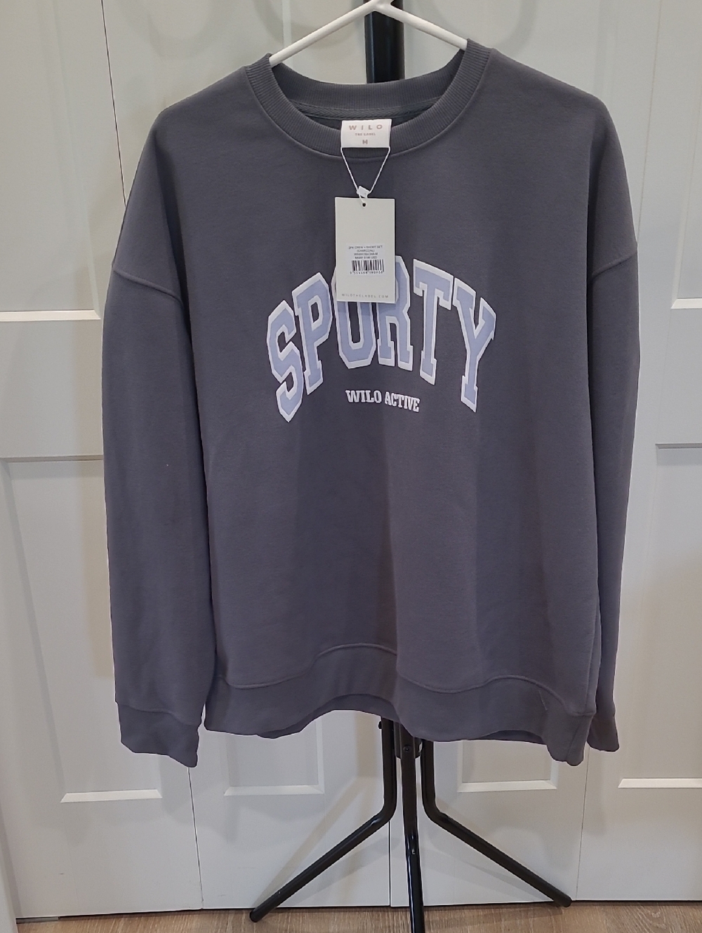 NWT WILO THE LABEL Crewneck Sweatshirt - Charcoal Gray with White Lettering